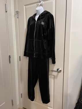 DKNY Sport Black Velour Zip-Up Hoodie & Donna Karen Pants Set